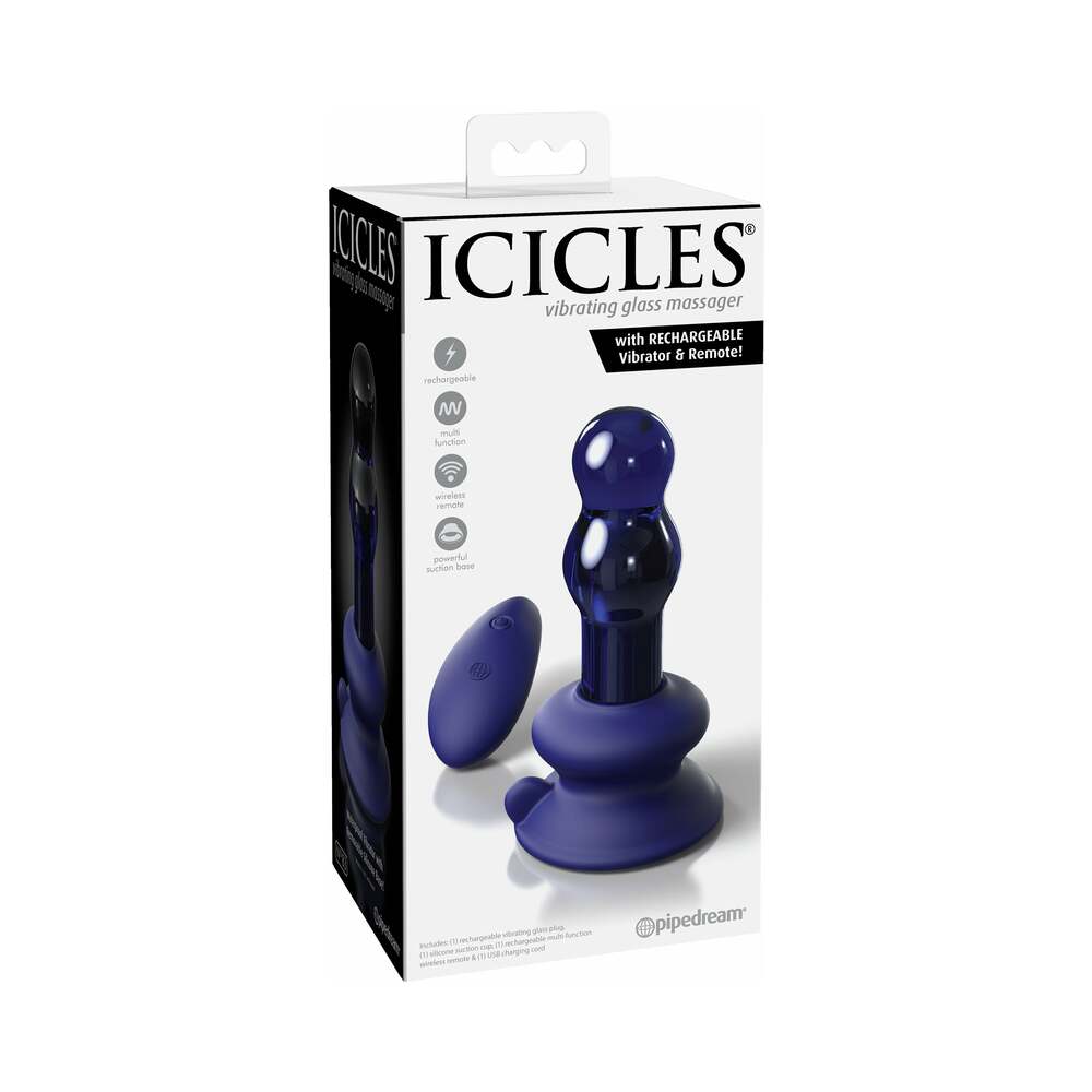 Pipedream Icicles No. 83 Rechargeable Remote-Controlled Vibrating Glass Massager With Suction Cup Blue